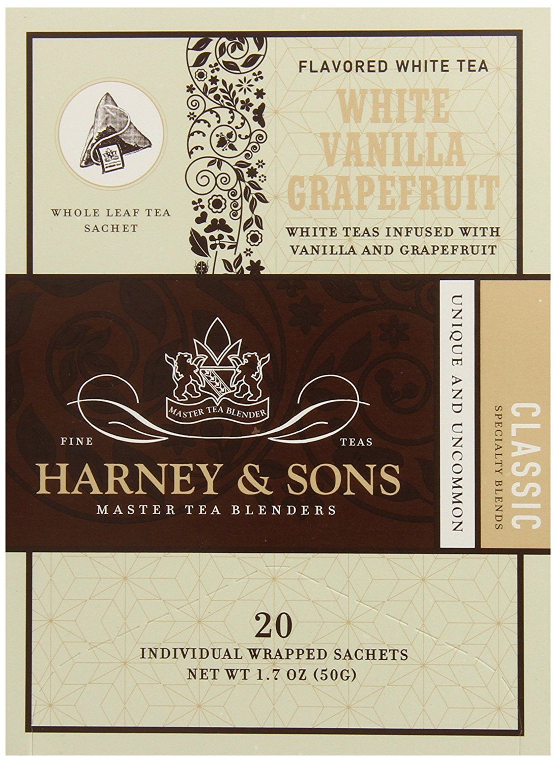 Harney &amp; Sons White Tea Grapefruit 20 Sachets Pack, Vanilla, 20 Count (Pack of 6)
