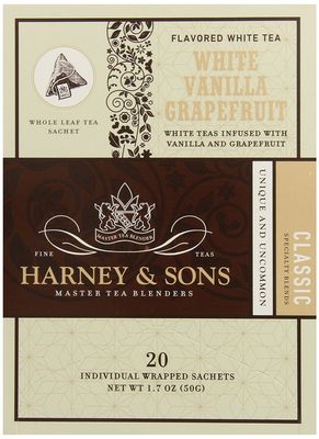Harney &amp; Sons White Tea Grapefruit 20 Sachets Pack, Vanilla, 20 Count (Pack of 6)