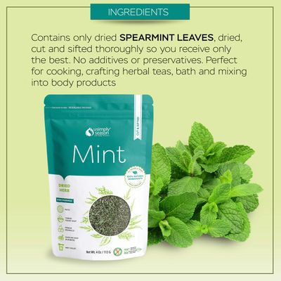 USimplySeason Dried Mint, 4oz - Cut &amp; Sifted Spearmint, Perfect for Teas &amp; Culinary Use, Vegan, Non-GMO, Packaged in the USA