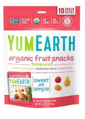 YumEarth Organic Tropical Fruit Snacks, 10 Snack Pouches Per Pack, 6.2 Ounce (Pack of 12)