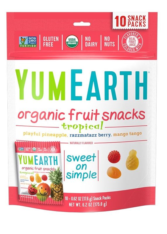 YumEarth Organic Tropical Fruit Snacks, 10 Snack Pouches Per Pack, 6.2 Ounce (Pack of 12)