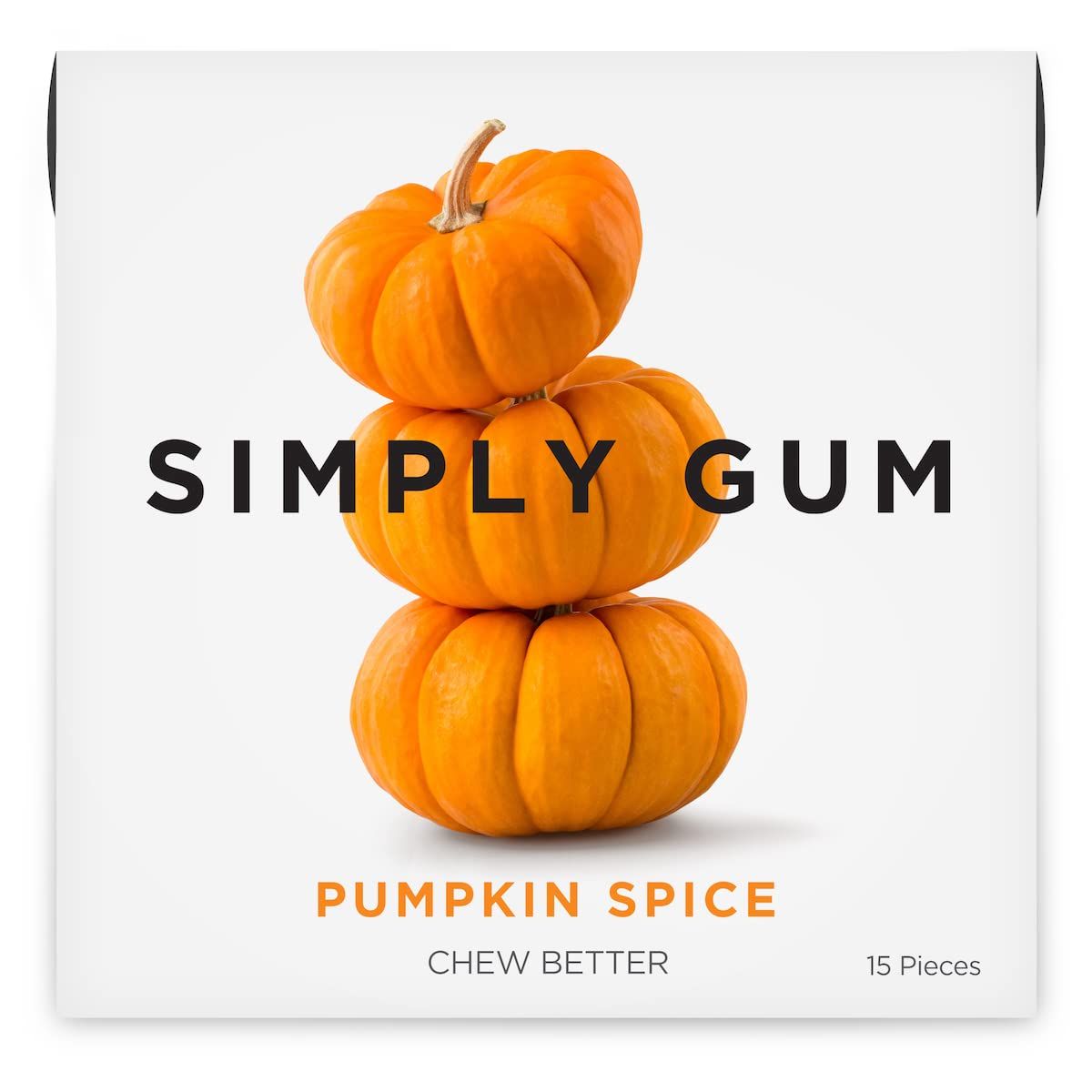 Simply Gum | Pumpkin Spice | Plant- Based Chewing Gum | Pack of Six (90 Pieces Total) | Synthetic Free + Aspartame Free + non GMO
