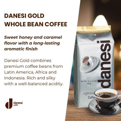 Danesi Caffe Italian Coffee Beans - Whole Roasted Coffee Beans for Espresso - Espresso Coffee Beans & Medium Roast Whole Bean - Coffee Bean - Coffee Beans Espresso - Coffee Whole Bean - Gold (2.2lb)