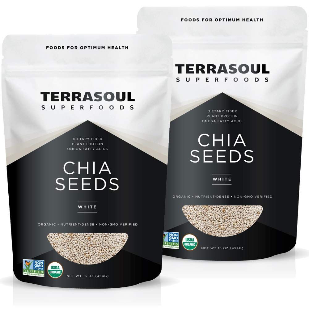 Terrasoul Superfoods Organic White Chia Seeds, 2 Lbs (2 Pack) - Omega Fats, Fiber, Plant Protein