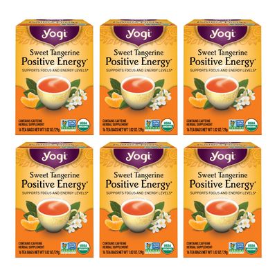 Yogi Sweet Tangerine Positive Energy Tea - 16 Tea Bags per Pack (6 Packs) - Organic Tangerine Energy Tea - Includes Black Tea Leaf, Yerba Mate Leaf, Ashwagandha Root &amp; More