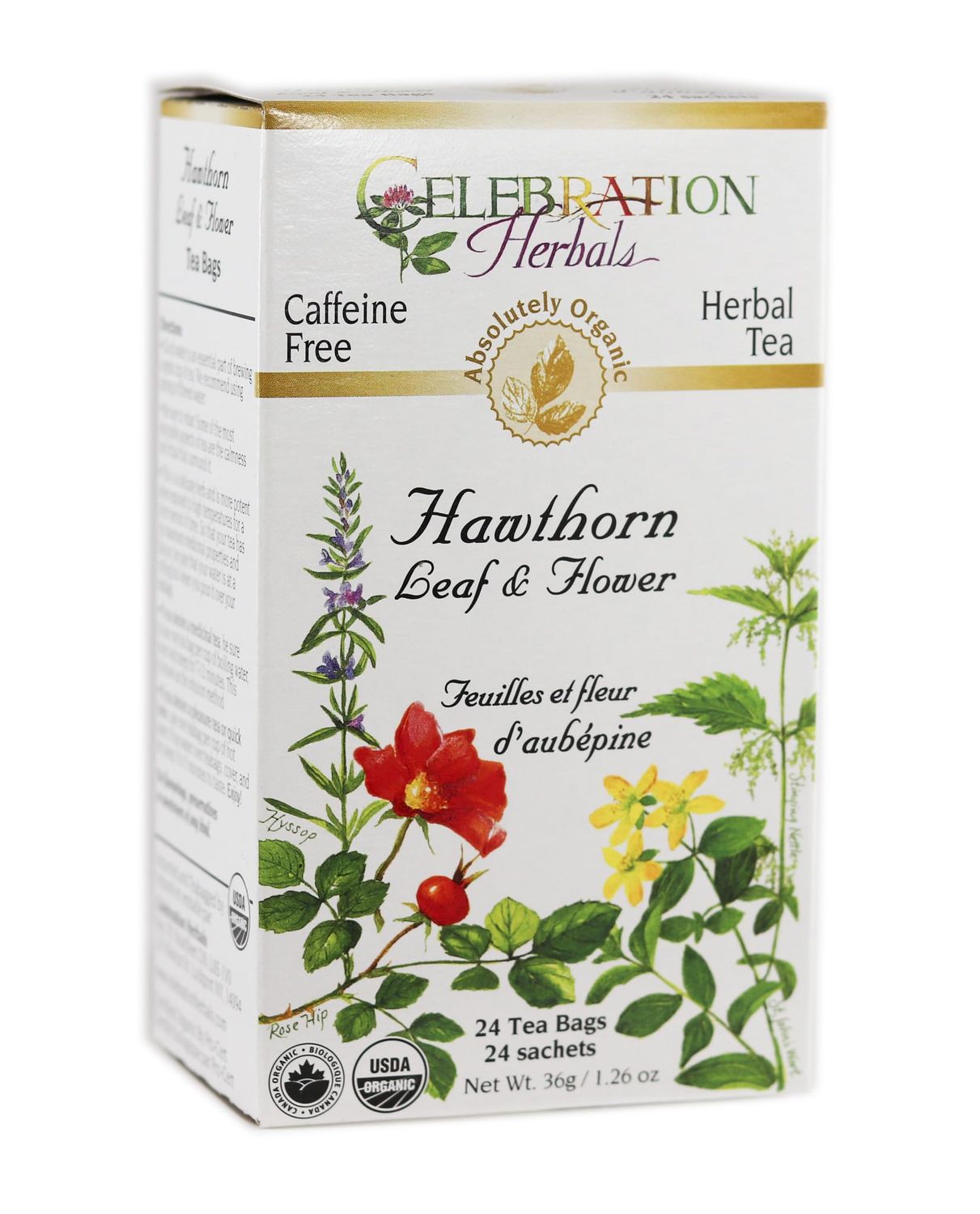 CELEBRATION HERBALS Hawthorn Leaf &amp; Flower Organic 24 Bag, 0.02 Pound