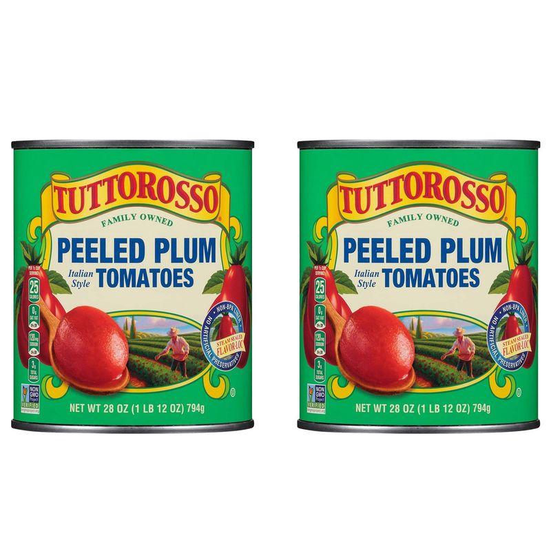 Tuttorosso Delicious Peeled Plum Canned Tomatoes, 28oz Cans (Pack of 2)