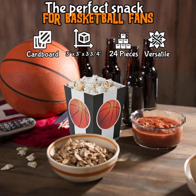 Basketball Popcorn Boxes, 24 Pieces, Birthday and Sports Themed Party Supplies