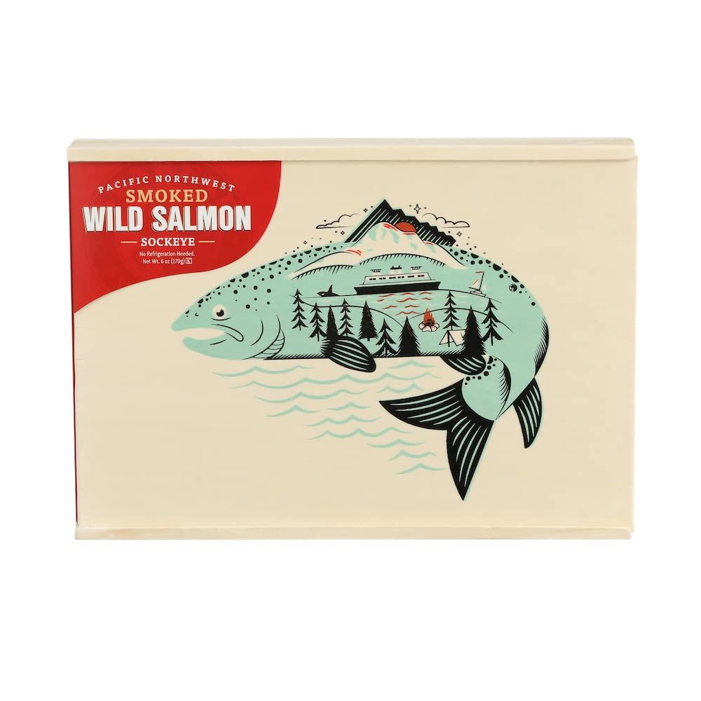 SeaBear - Traditional Wood Keepsake Gift Box - Wild Alaskan Smoked Sockeye Salmon - 6 oz