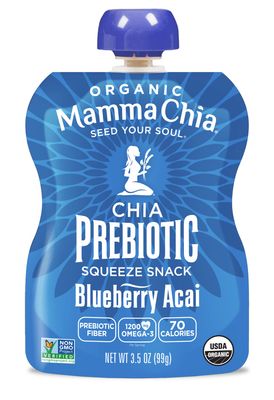 Mamma Chia Organic Prebiotic Squeeze Snack, Blueberry Acai, 16- 3.5 Ounce, Fiber-Rich Prebiotic Gut Support, USDA Organic, Non-GMO, Vegan, Gluten Free
