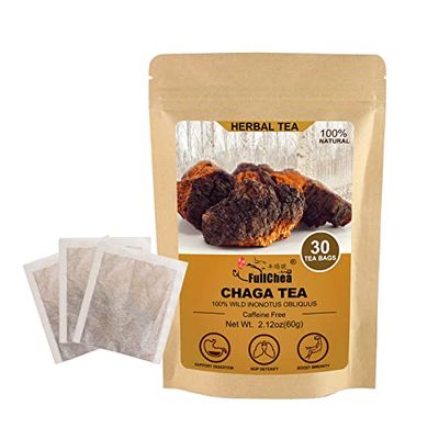 FullChea - Chaga Tea Bags, 30 Teabags, 2g/Bag - Premium Chaga Mushroom Tea - Non-GMO - Naturally Caffeine-Free Herbal Tea - Rich in Antioxidants &amp; Aid in Digestion