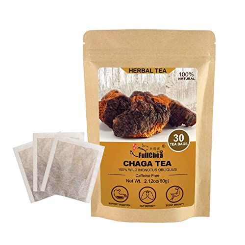 FullChea - Chaga Tea Bags, 30 Teabags, 2g/Bag - Premium Chaga Mushroom Tea - Non-GMO - Naturally Caffeine-Free Herbal Tea - Rich in Antioxidants &amp; Aid in Digestion