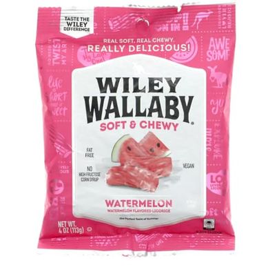 Wiley Wallaby 4oz Watermelon Gourmet Australian Style Soft &amp; Chewy Licorice Candy Twists 6 Pack