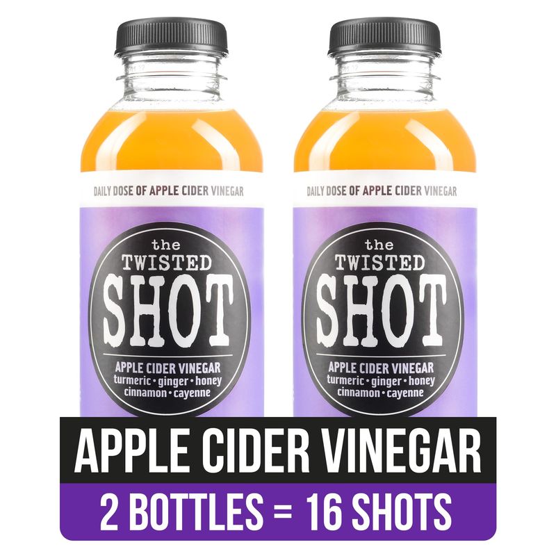 The Twisted Shot | Apple Cider Vinegar Wellness Shots with Honey, Cinnamon, Ginger and Turmeric | Digestion, Immunity and Gut Health Support | Ready to Drink Shots | 100% Organic | 2, 16 fl oz Bottles