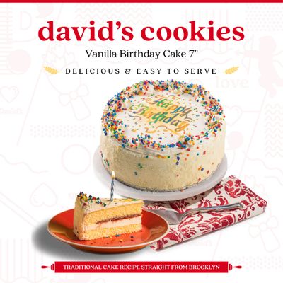 David's Cookies Vanilla Birthday Cake 7- Premium Fresh Ingredients - Surprise Your Friend and Family With Our Vanilla and Raspberry Flavor Birthday Cake Dessert