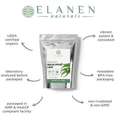 Organic Eucalyptus Leaf Tea 4 oz. (113g), USDA Organic Eucalyptus Tea, Eucalipto Hojas Naturales, Eucalipto Leaves, Te De Eucalipto, Eaucalyptus, Calyptus, Cut &amp; Sifted