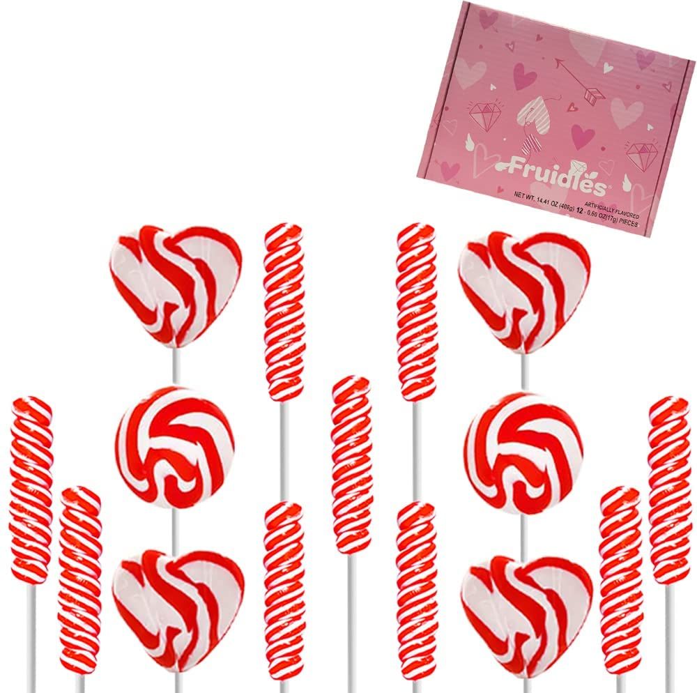 Fruidles Valentine&#39;s Day Twist and Swirl Lollipop Candy Sucker Assortment, Individually Wrapped (24-Pack)