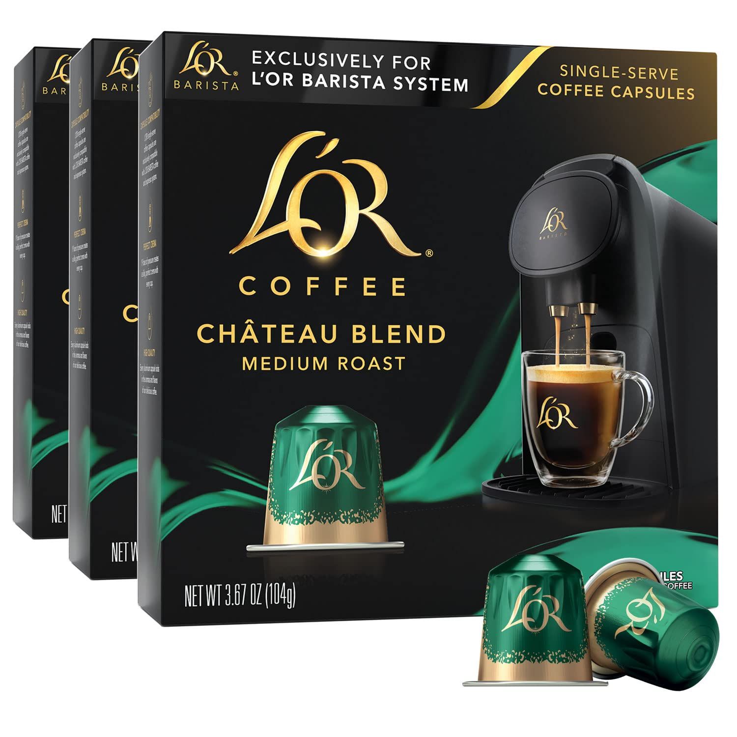 L&#39;OR Coffee Pods, 30 Capsules Chateau Medium Roast Blend, Single Cup Aluminum Coffee Capsules Exclusively Compatible with the L&#39;OR BARISTA System
