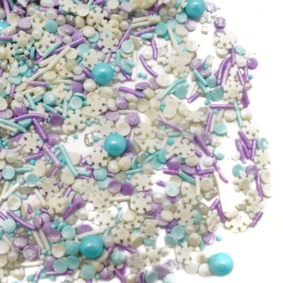 Let it Sprinkle - 12 Oz Resealable Bag - Winter and Christmas Themed Sprinkle Mix - Features Teal, Purple, and White Jimmies, Teal Pearls, and White Snowflake Quins - Cake and Ice Cream Sprinkles