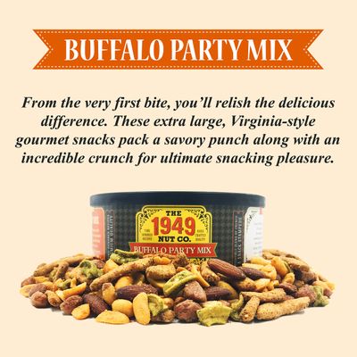 The 1949 Nut Co. Buffalo Party Mix | Assorted Flavored Fried Peanuts, Everything Sticks, Guacamole Bites, and Smoked Almonds | Extra-Large, Hand-Cooked in the USA with an Old Family Recipe, 18 oz.
