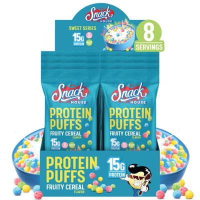 Keto Cereal by Snacks House, High Protein Low Carb Healthy Breakfast Food - Gluten &amp; Grain Free Crunch - Paleo, Diabetic, Ketogenic Diet Friendly Cereals - 8 Pack (Fruity Puffs)