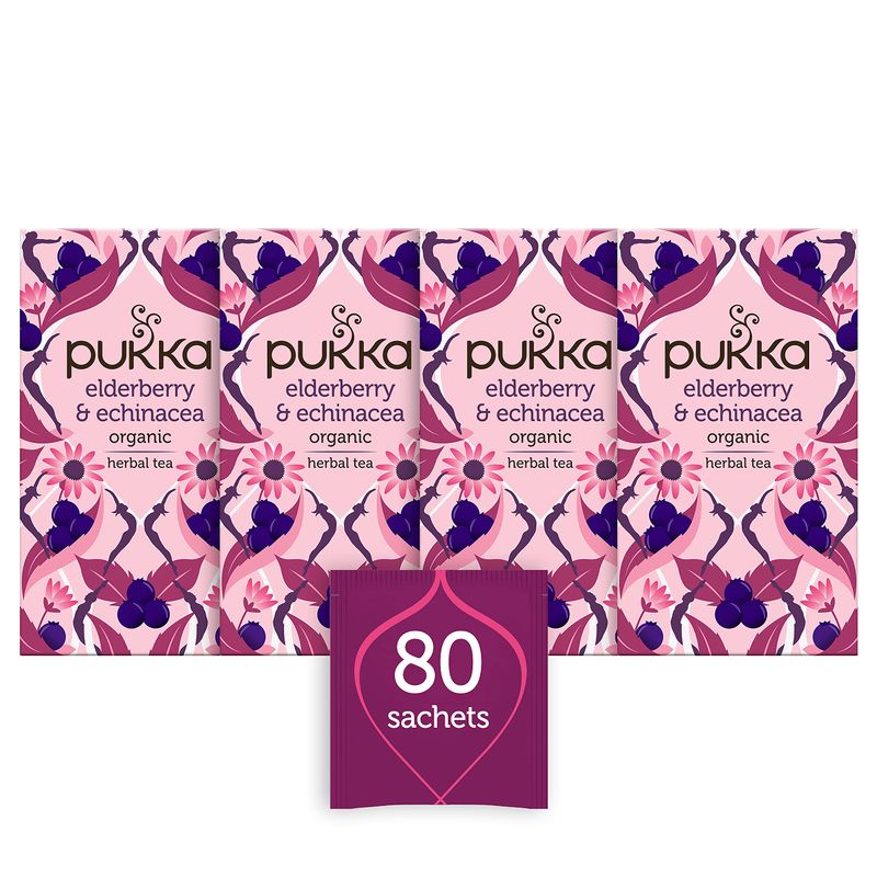 Pukka Organic Elderberry and Echinacea with Elderflower 20 Tea Bags (Pack of 4)