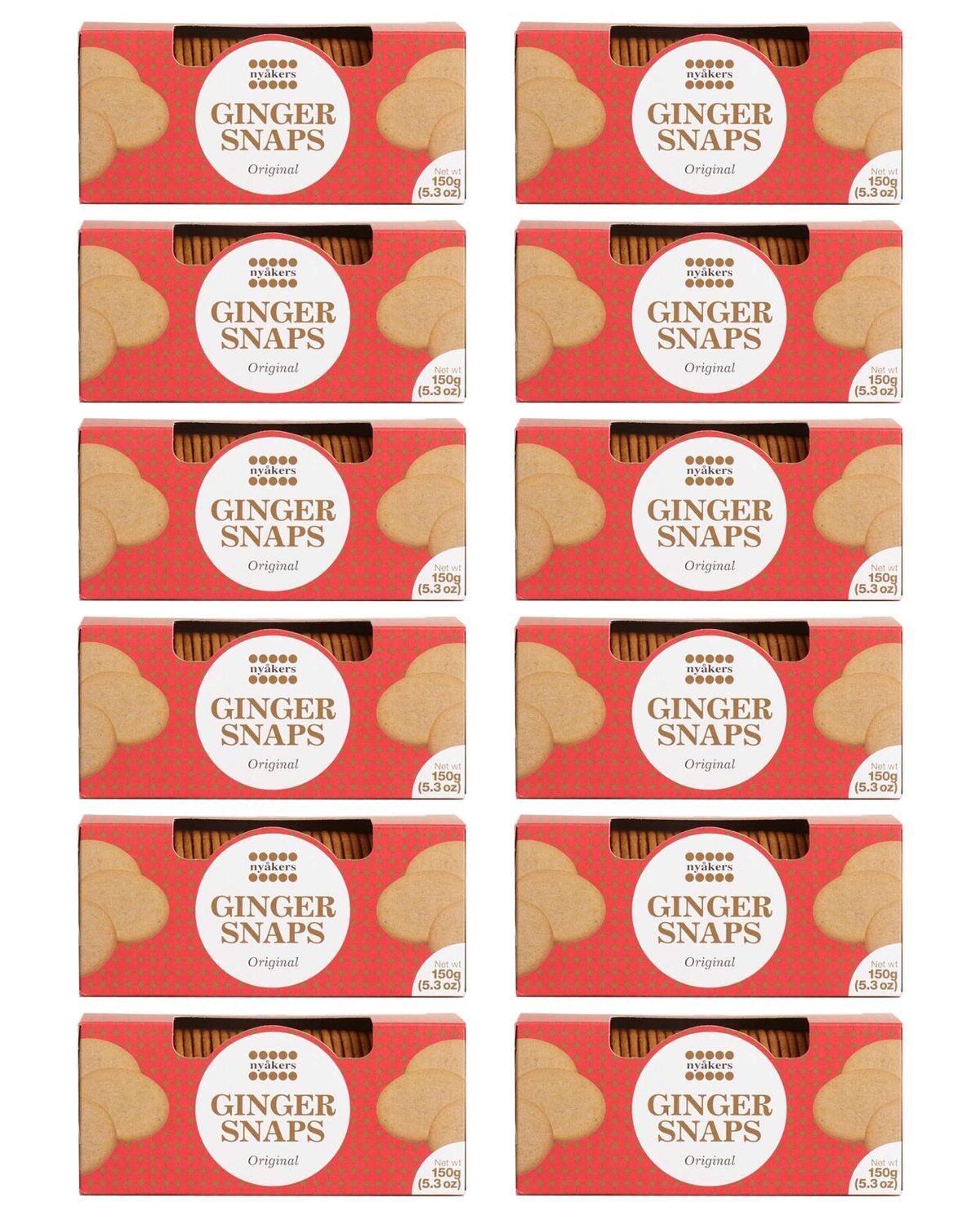 Nyakers Gingerbread Snaps Cookies - Finest Ginger Snaps Original Flavor Swedish Cookie | Perfect for Snacks On The Go | 150g - 5.3 oz | Pack of 12