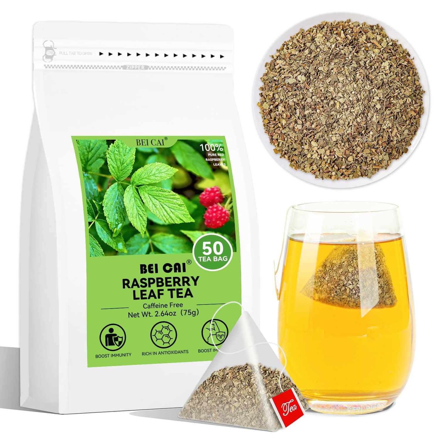 BEI CAI Raspberry Leaf Tea Bags,1.5g X 50 Count Caffeine-Free, 100% Pure Red Raspberry Leaf Herbal Tea,Healthy Cycle Tea for Women,Ease Menstrual Cramp &amp; Support Healthy Pregnancy(Raspberry Leaf Tea)