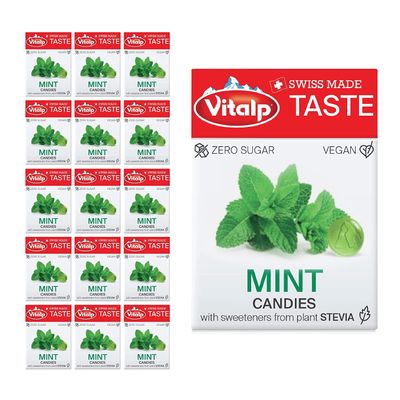 Vitalp Taste, Swiss Made, Sugar Free Candy with Stevia, Vegan, Mint Flavor, 25g/0.88 Ounce Packs, 16 Boxes