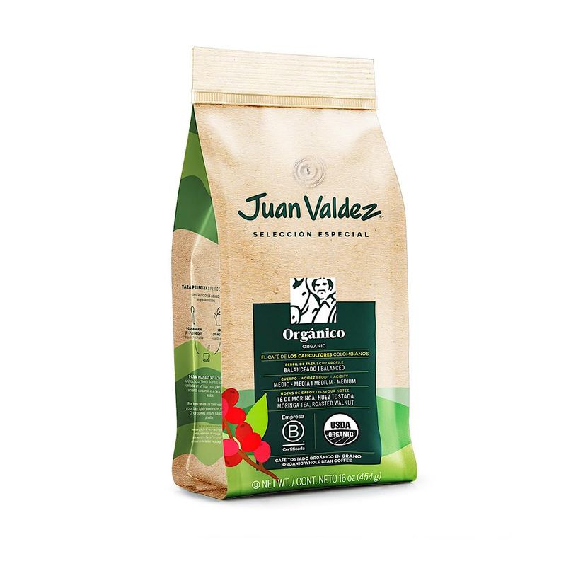 Juan Valdez Organic Whole Bean Coffee, Balanced Roast 16 oz - Premium Colombian Coffee USDA Organic