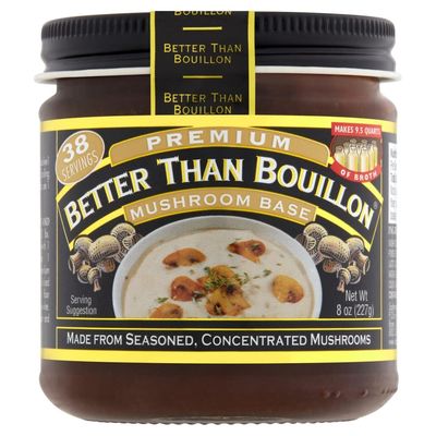 Better Than Bouillon Premium Mushroom Base, Made from Seasoned &amp; Concentrated Mushrooms, Makes 9.5 Quarts of Broth, 38 Servings, 8 OZ (Single)
