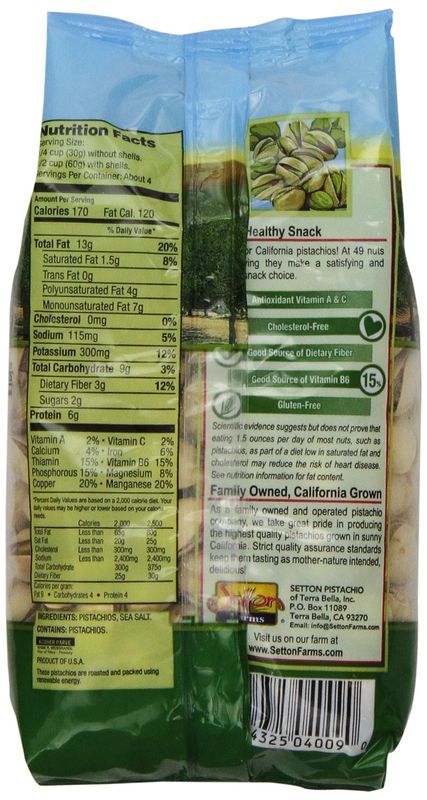 Setton Farms Roasted and Salted Premium California Pistachios 8 Oz. Bag Certified NonGMO Gluten Free Vegan &amp; Kosher, Dry Roasted With Sea Salt, 8 Oz