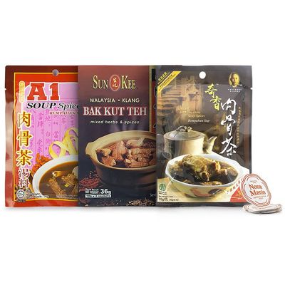 Malaysia Traditional Branded Klang Bak Kut Teh Bundle Set (Sun Kee + Kee Hiong + A1) Mix Herbs and Spices Soup Seasoning + 5&#39;s Nona Manis Disposable Coaster