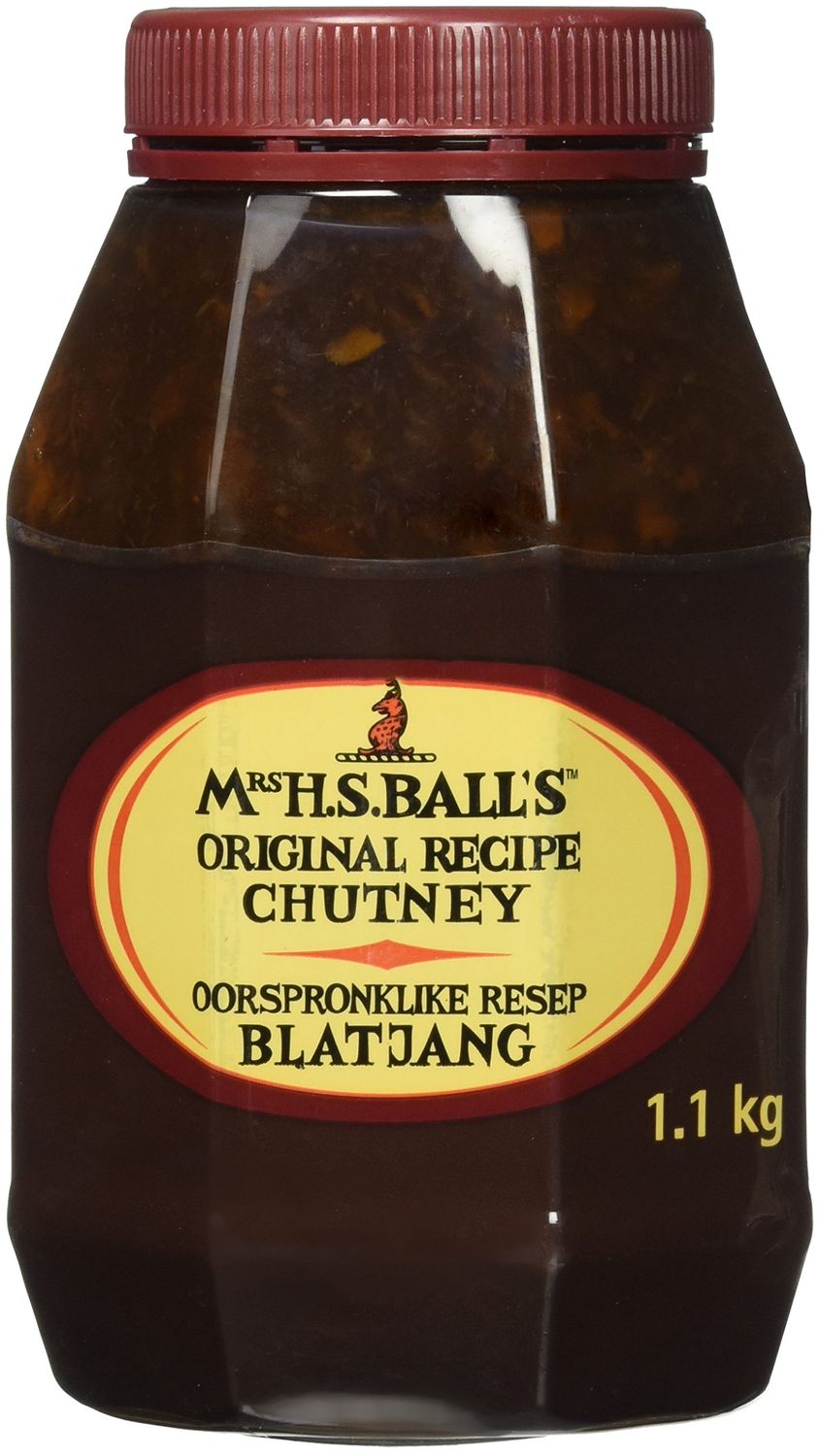 Mrs H.S. Balls Original Flavor Chutney, The Recipe That Survied A Shipwreck, (1) 1.1Kg, In A Wide Mouth Octagonal Plastic Jar - Imported from South Africa -