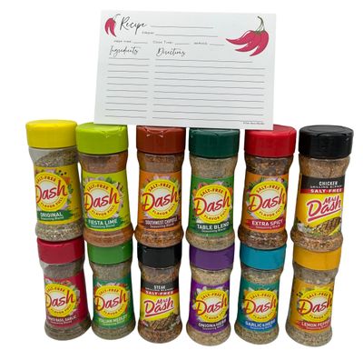 Mrs. Dash Salt Free Seasoning Blends Variety Bundle Pack - 12 Flavor Variety With June Street Market Blank Recipe Card