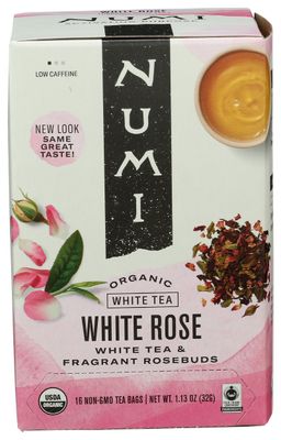 Numi Organic Tea White Rose, 16 Count Box of Tea Bags, White Tea