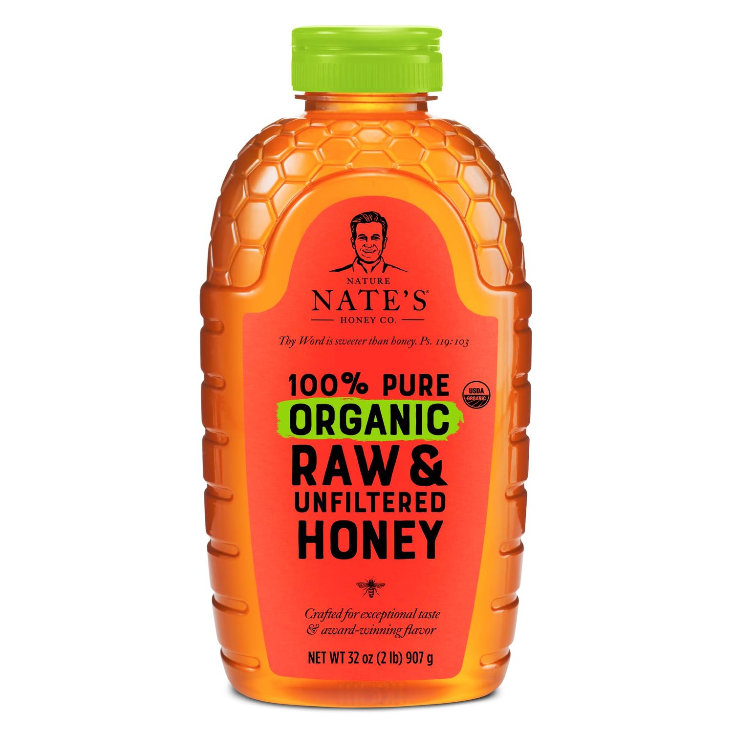 Nate&#39;s Organic 100% Pure, Raw &amp; Unfiltered Honey - USDA Certified Organic - 32oz. Squeeze Bottle