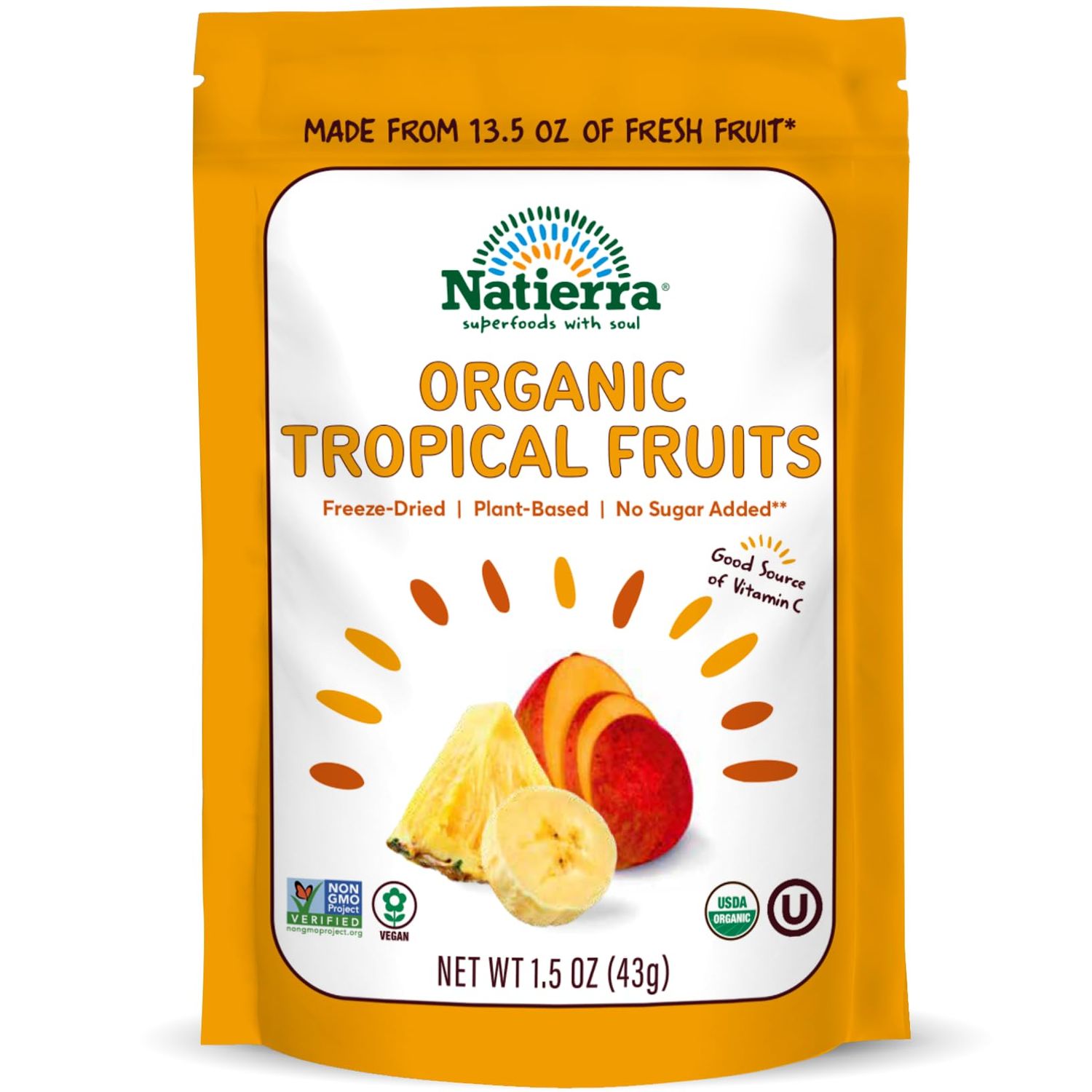 NATIERRA Nature&#39;s All Foods Organic Freeze-Dried Tropical Fruits | Non-GMO &amp; Vegan | 1.5 Ounce