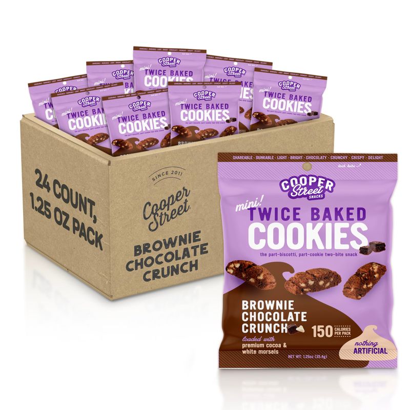 Cooper Street Italian Biscotti Cookies - Twice Baked Biscotti Style Cookie Biscuits in Delicious Brownie Chocolate Crunch | Crispy, Light and Healthy Cookies | Peanut &amp; Dairy Free | 1.25oz - 24 Pack
