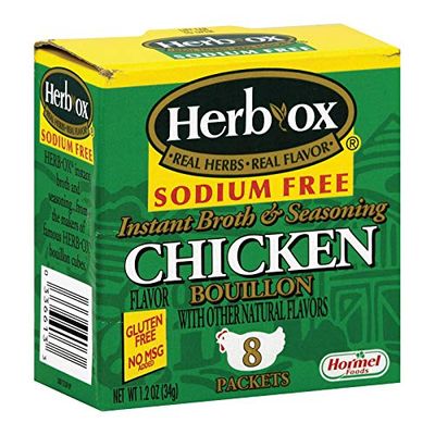 Herb-Ox Chicken Instant Broth &amp; Seasoning, Sodium Free, 8-Count Packets (Pack of 12)