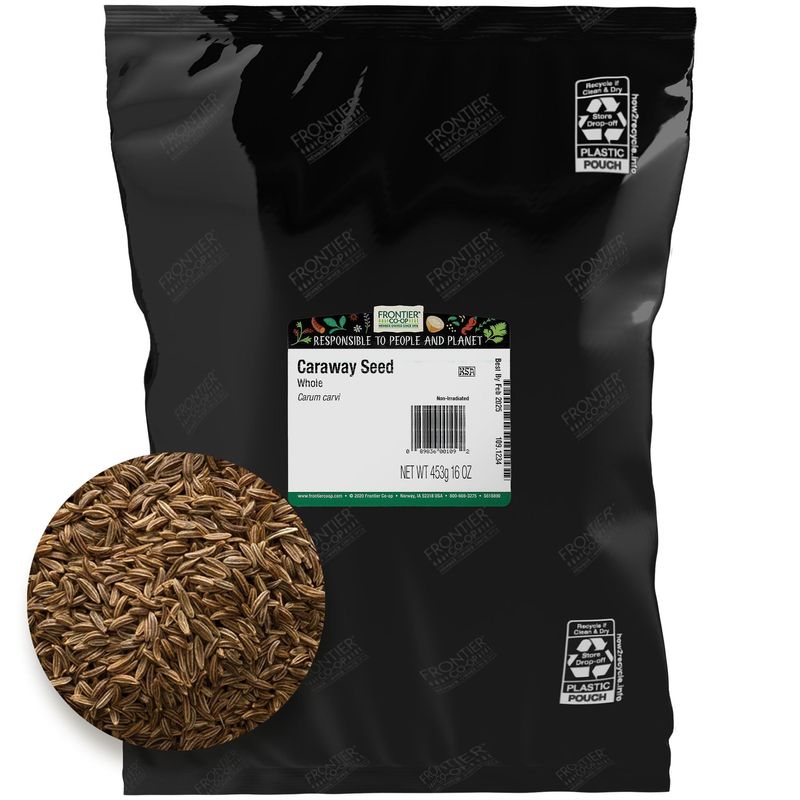 Frontier Co-op Whole Caraway Seed, 1lb Bulk Bag - Warm &amp; Earthy Flavor - Caraway Seeds for Bread, Cooking, Baking &amp; Culinary Dishes, Kosher