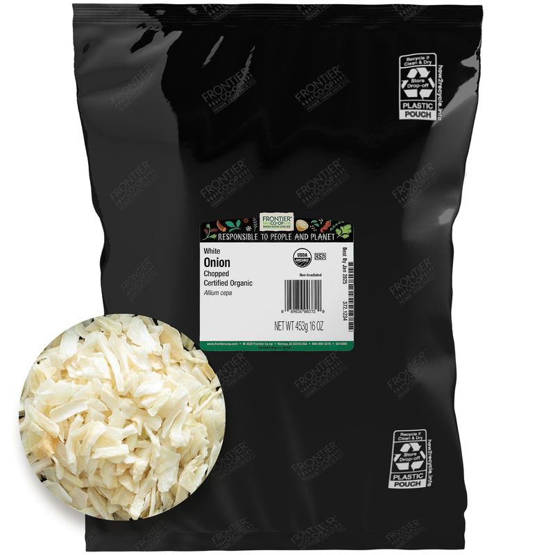 Frontier Organic Chopped Onion, 1 Pound, Dried &amp; Chopped Sweet Organic White Onion, Kosher, Sustainably Grown