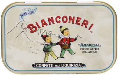 Amarelli Bianconeri - Sugar Coated Licorice - Mint &amp; Vanilla Flavoured Liquorice 50g Tin