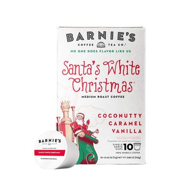 Barnie&#39;s Single Serve Santa&#39;s White Christmas Coffee Pods with Coconut, Caramel and Warm Vanilla Flavors, Medium Roast Coffee Compatible with Keurig Brewers, 10 Count