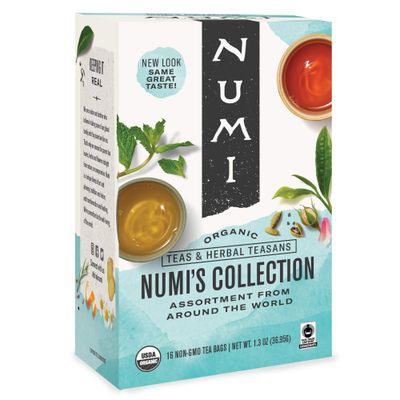 Numi Organic Tea Numi&#39;s Collection Variety Pack, 16 Tea Bags, Black, Green, White, Pu-erh, Mat, &amp; Herbal, Packaging May Vary