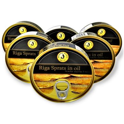 Brivais Vilnis Riga Smoked Sprats in Oil, Product of Lativa, Kosher, 5.6 oz, 160 grams, Pack of 6
