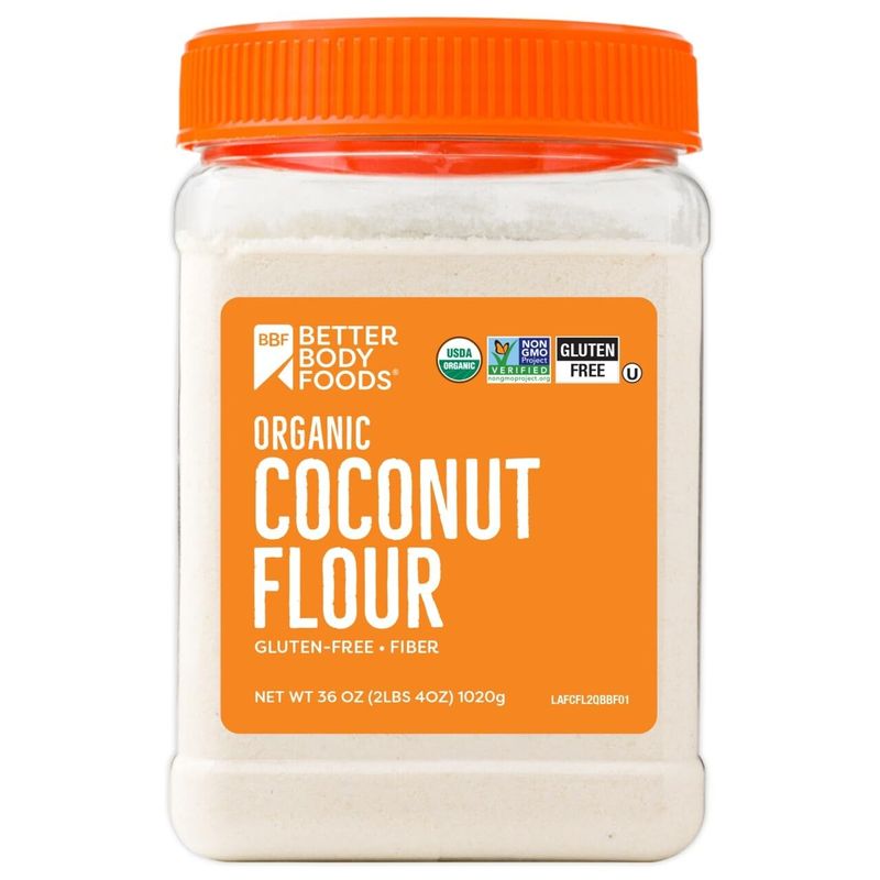 BetterBody Foods Organic Coconut Flour 2.25 Pound Jar, Gluten-Free White Flour Alternative with a Slight Coconut Taste and Aroma, 23% Dietary Fiber per Serving