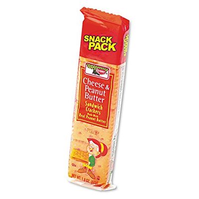 Sandwich Crackers, Cheese &amp; Peanut Butter, 8-Piece Snack Pack, 12/Box