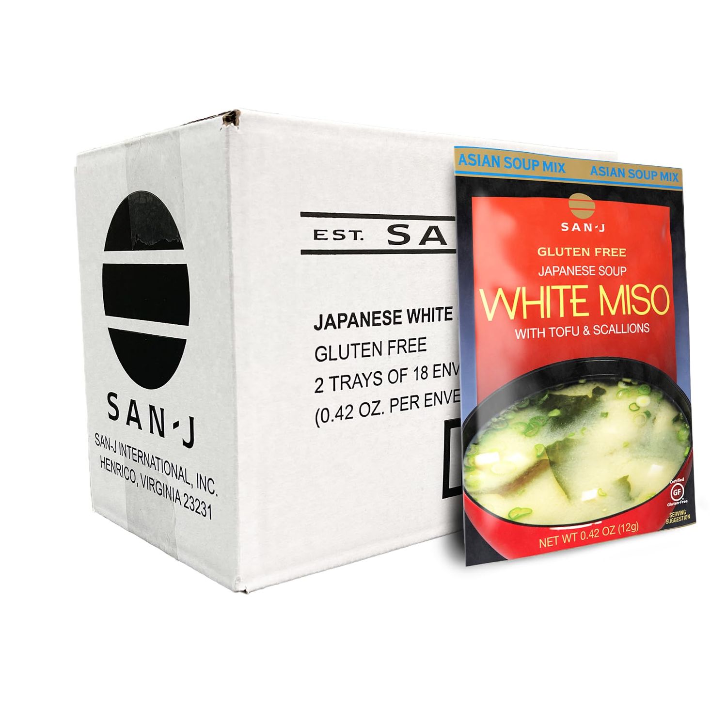 San-J - White Miso Soup - Authentic Japanese Soup Mix - 0.42 oz. Packets - 36 Pack
