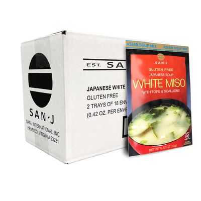 San-J - White Miso Soup - Authentic Japanese Soup Mix - 0.42 oz. Packets - 36 Pack